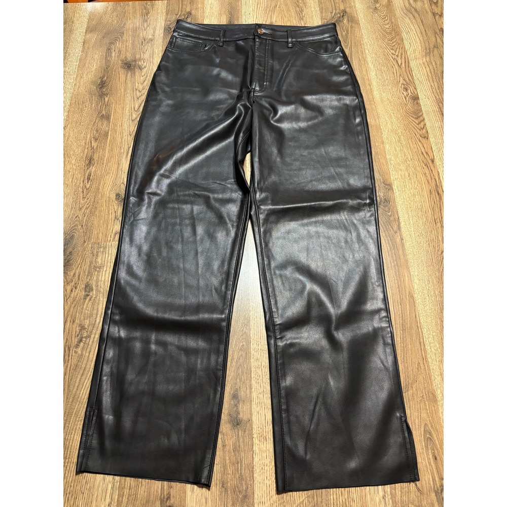 Express Pants Womens Size 12R Black Faux Leather Trousers High Rise Wide Leg